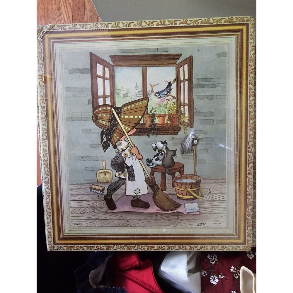 Vintage Champion Products Girl & her Pets while cleaning Wall Art